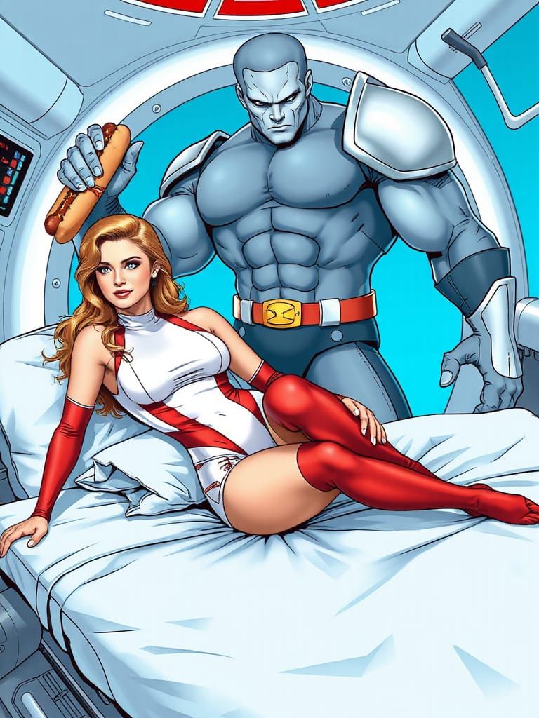 Comic Book Illustration: Woman on Futuristic Bed
