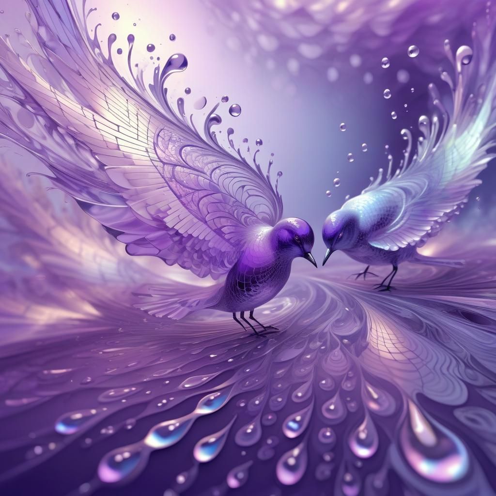 Purple Glass Birds in Abstract Fractal Design