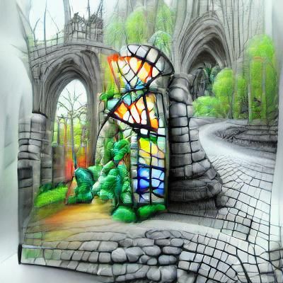 Stained Glass Castle Pathway in Forest