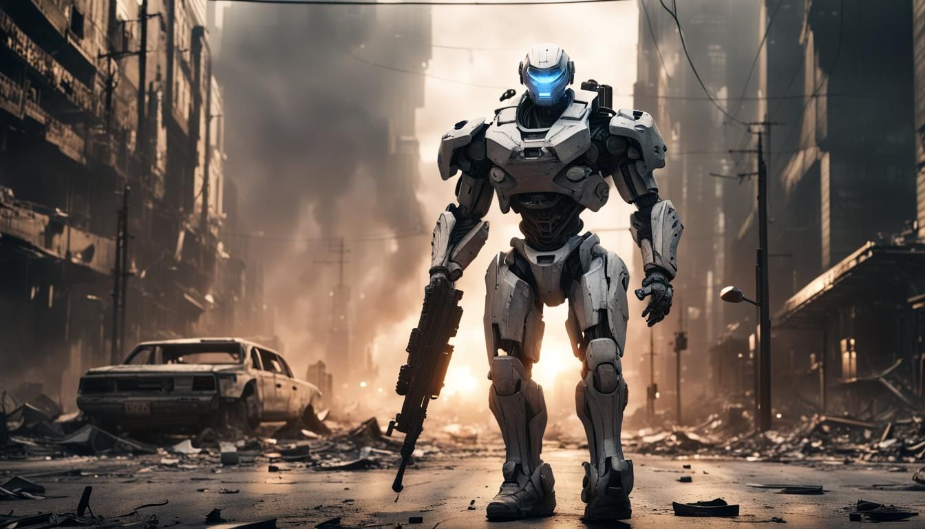 Robot Walks Desolate Street After Destruction