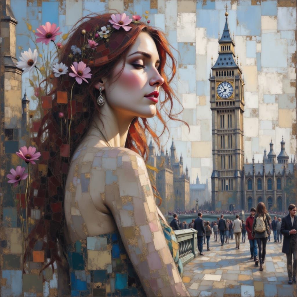 Impressionist Portrait of a London Woman with Big Ben