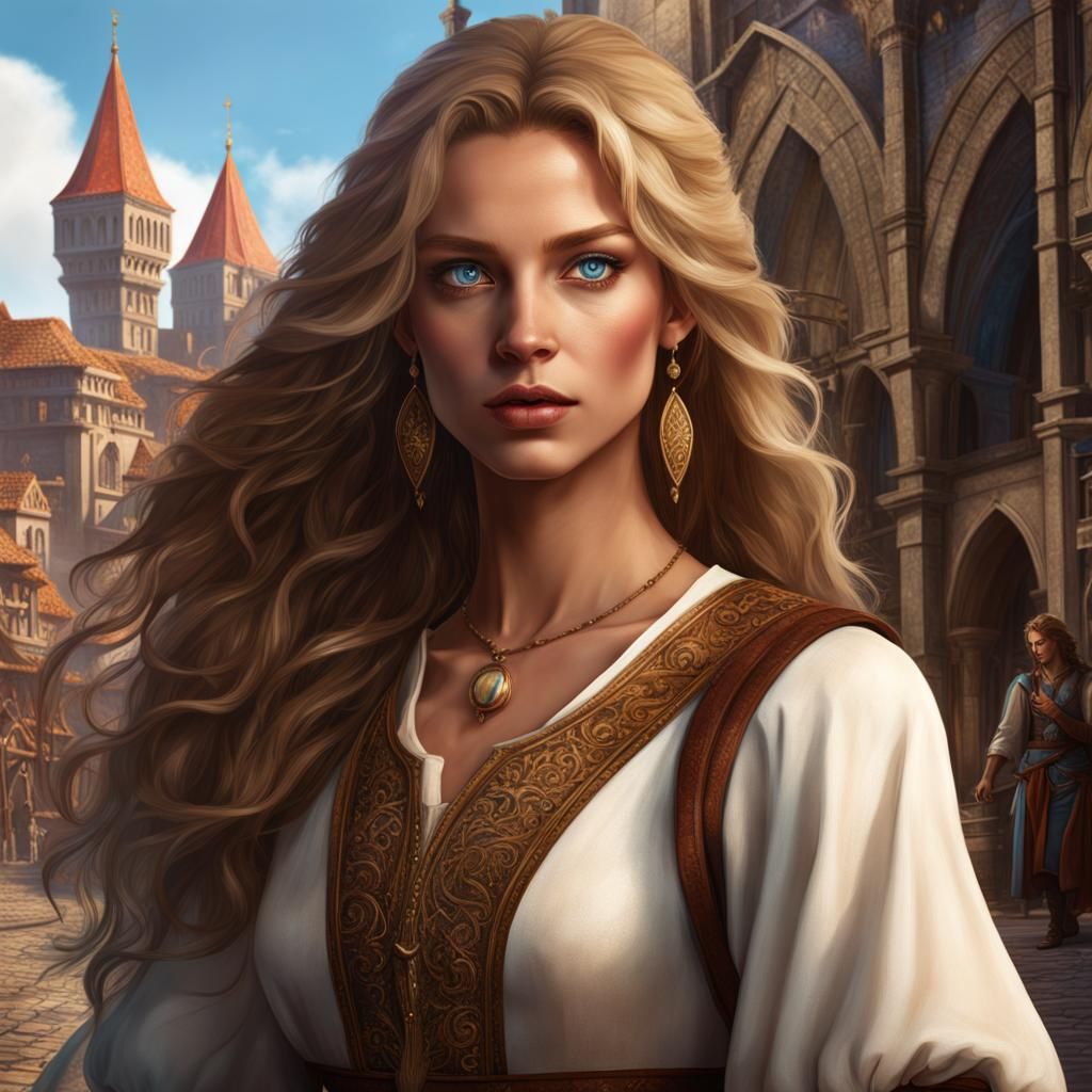 Teen Girl in Renaissance City, Fantasy Concept Art