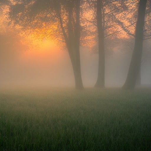 Misty Meadow at Dawn: A Tranquil Scene