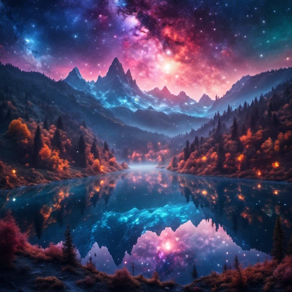 Milky Way Galaxy Over Forest Lake