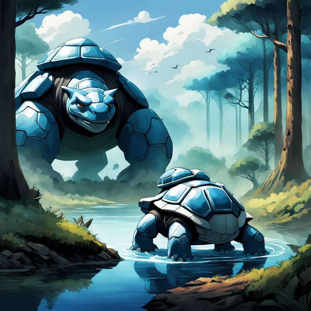 Serene Anime Landscape with Blue-Haired Boy Riding Metal Bla...