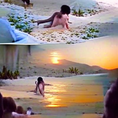 Nude Figure at Sunset Beach: Cinematic Still