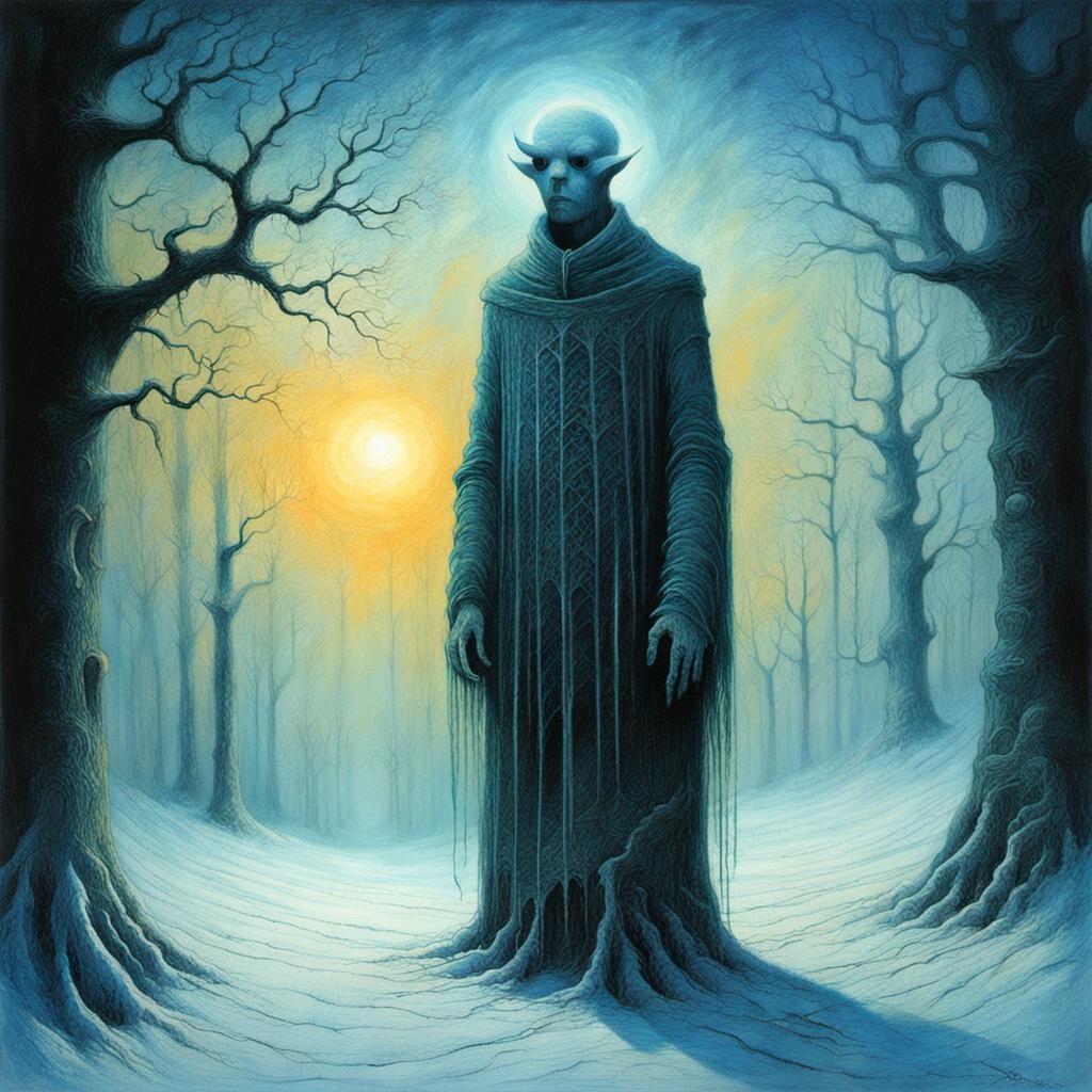 Macabre Winter Scene in Dark Impasto