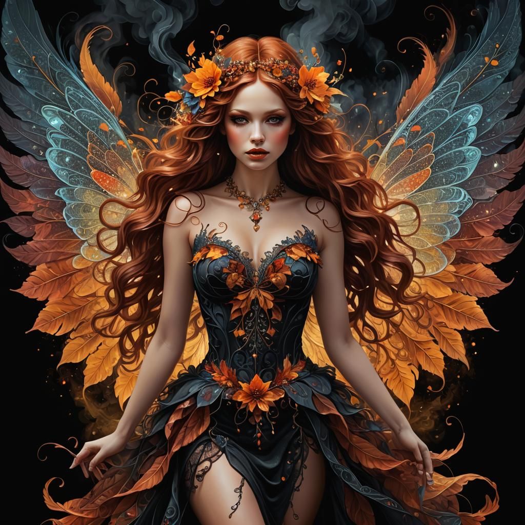 Autumn Flower Fairy in Gothic Digital Art