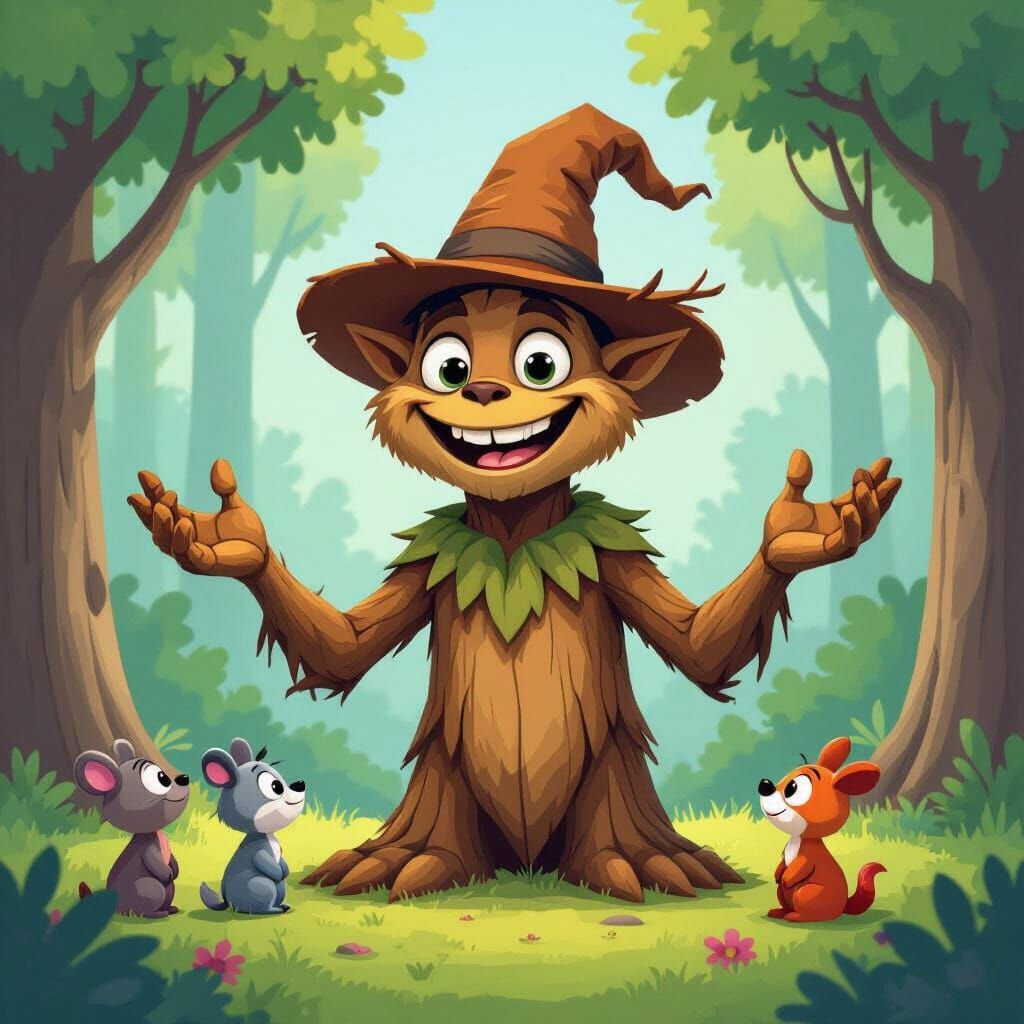 Cartoon Treant Telling Tales in Animated Style