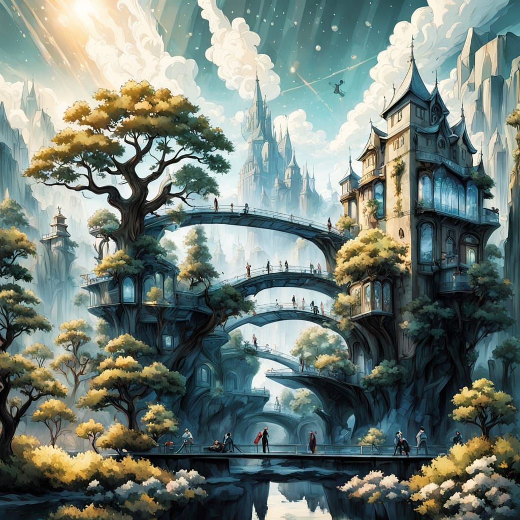 Whimsical Glass Bridges in Ethereal Light