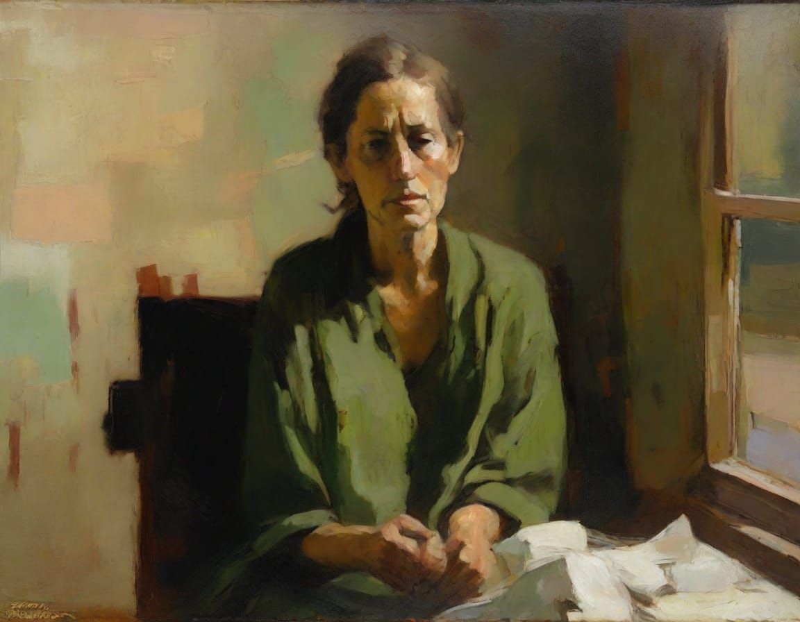 Impressionist Oil Painting of a Resigned Woman