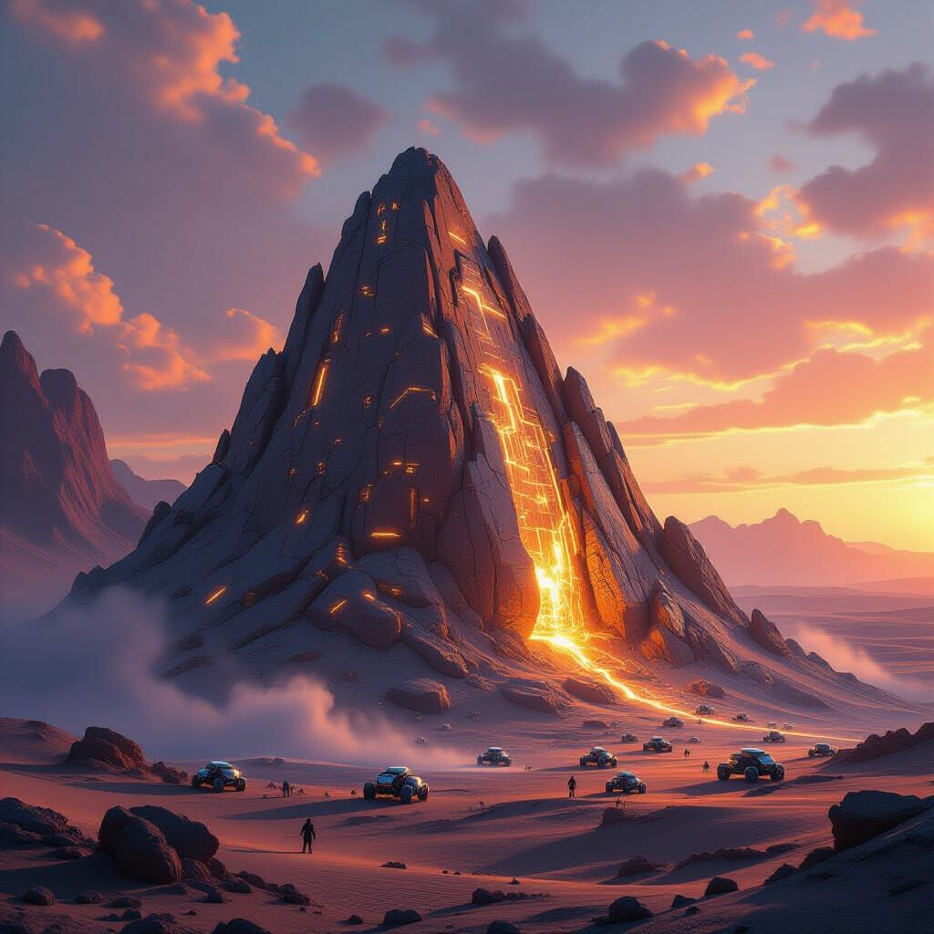 Alien Desert Mech Hill Under Binary Sunset