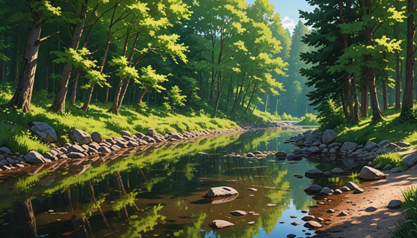 Tranquil Summer Riverbank Scene