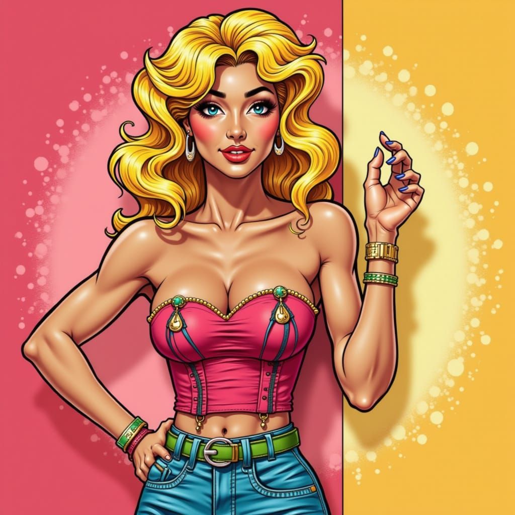 Retro Pinup Model Inspired by Rainbow Brite in Comic Style