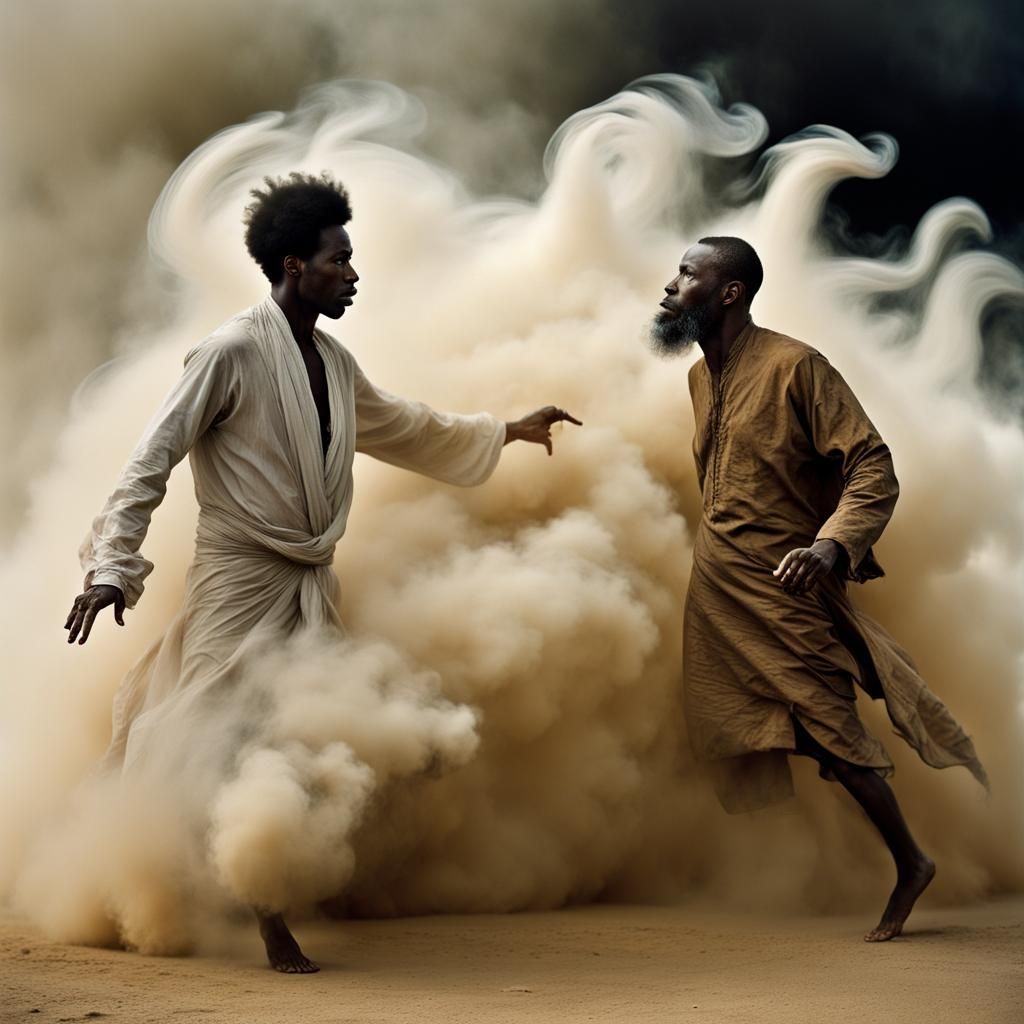 Ethereal Men Emerging from Smoke: A Cinematic Masterpiece