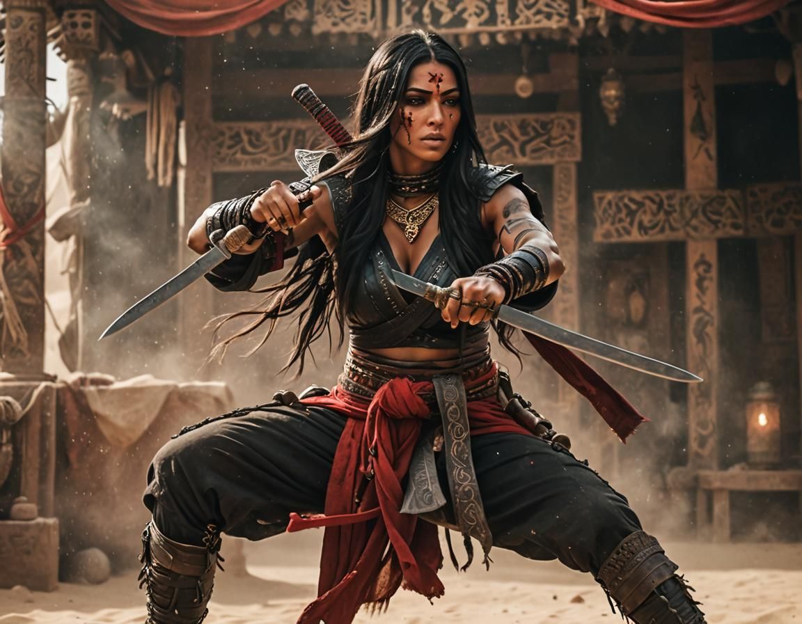 Stunning Arabian Woman Assassin with Knife: Cinematic Photo