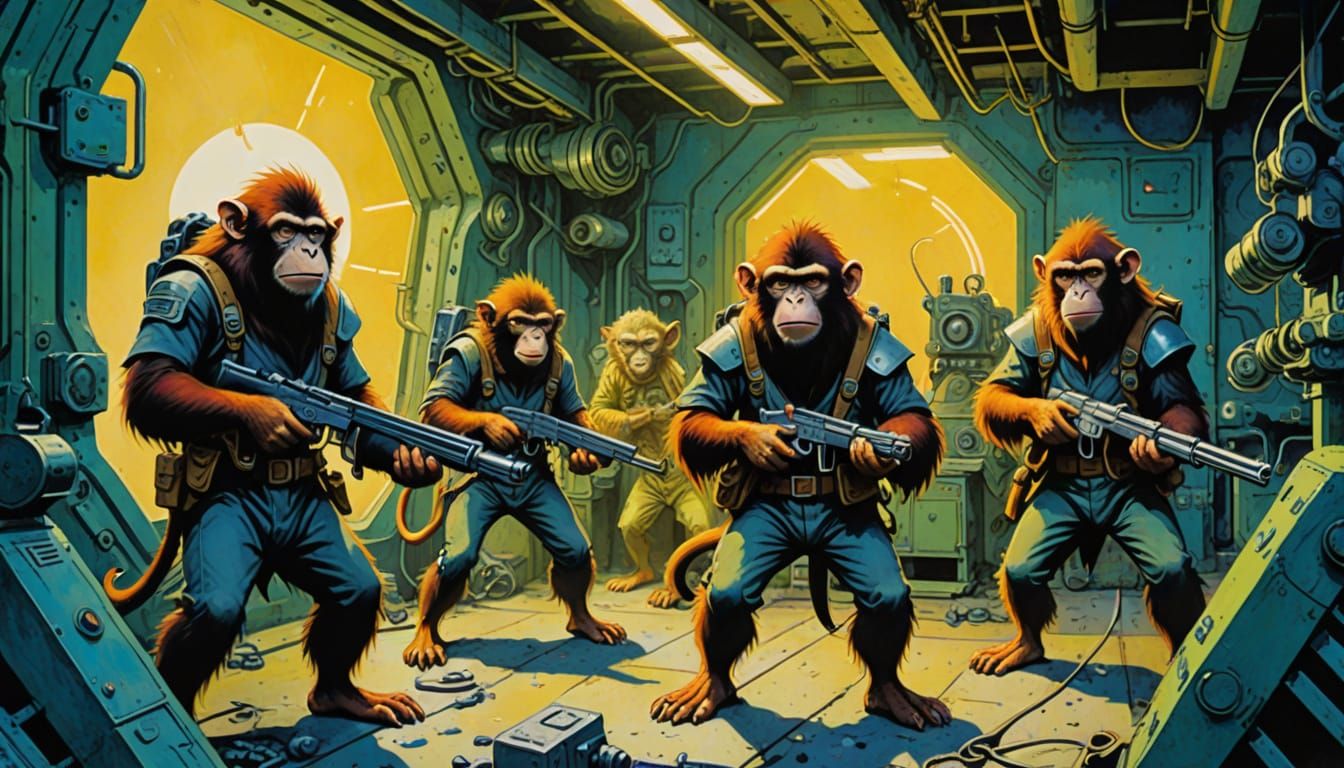 Angry Gun Monkeys in Abandoned Spaceship Factory