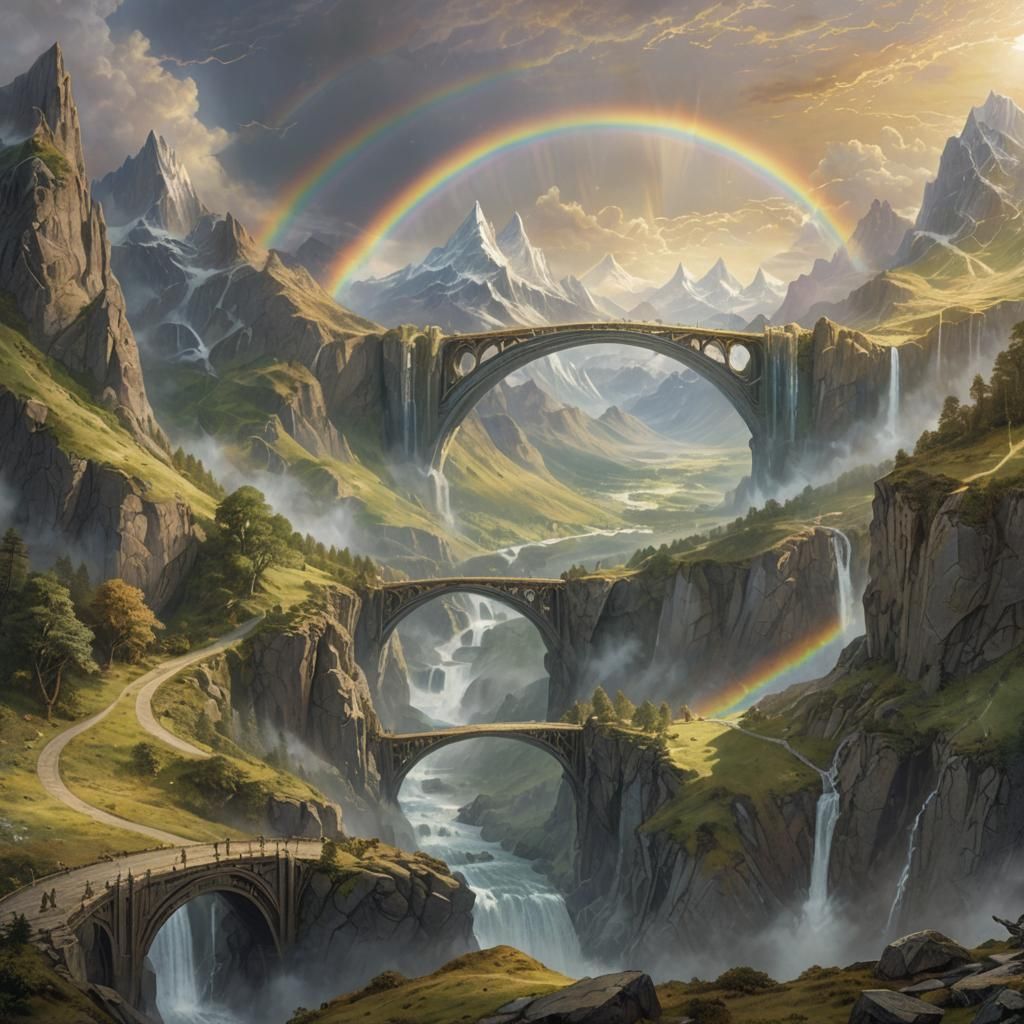 Bifrost Bridge Connecting Worlds in Golden Light