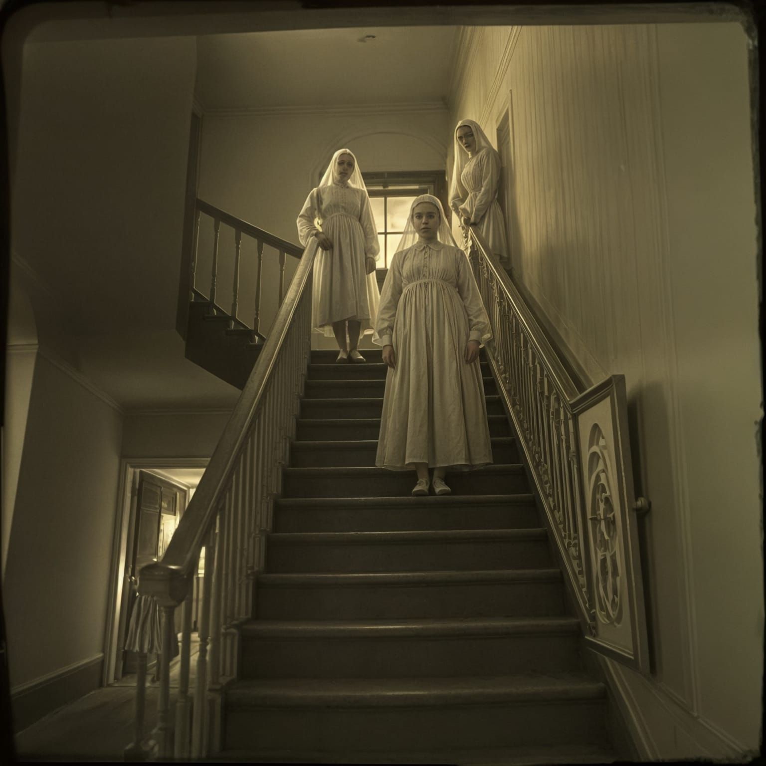 Ghostly Spirits Descend the Asylum Stairs in Vintage Photogr...