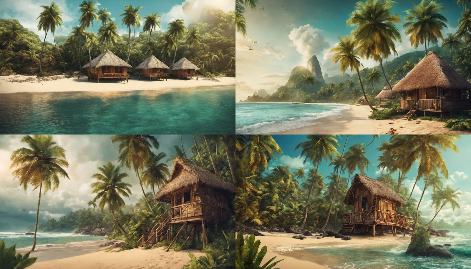 Brazilian Tropical Beach with Family, Detailed Matte Paintin...