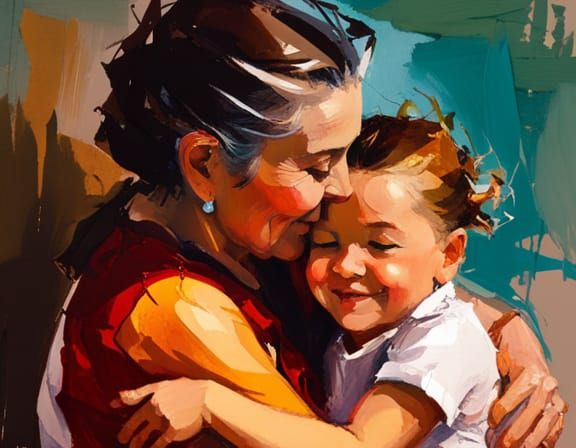 Grandmother and Granddaughter Portrait in Watercolor Style