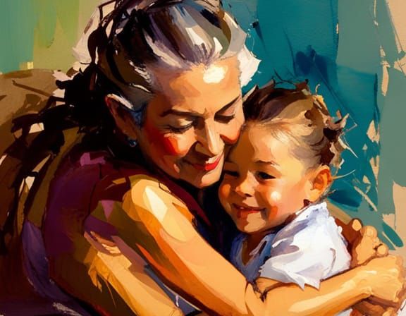Grandmother and Granddaughter Portrait in Watercolor