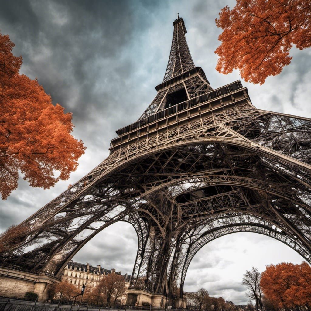 Eiffel Tower in Bright Colors and Black Outlines