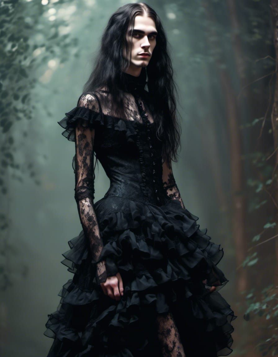 Gothic Man in Latex Dress, Alcohol Ink Style