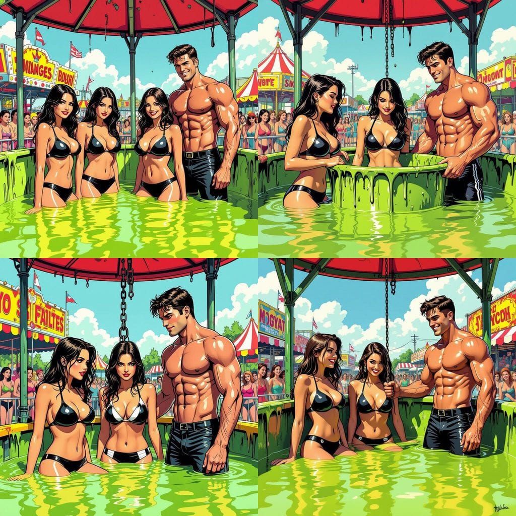 Women in Dunk Tank at Fairground, Comic Style