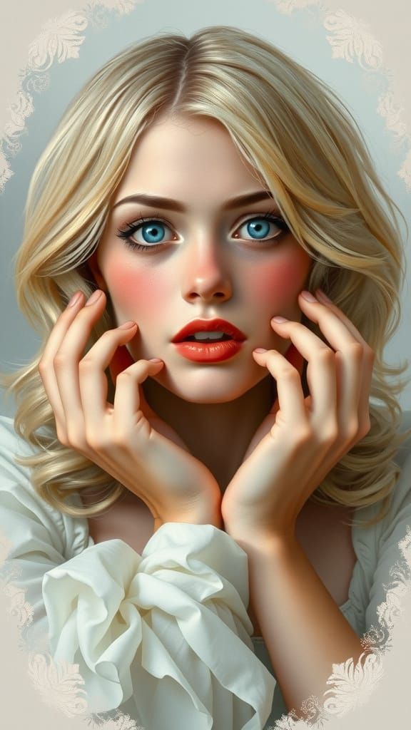 Astonished Blonde Woman in Romantic Portrait