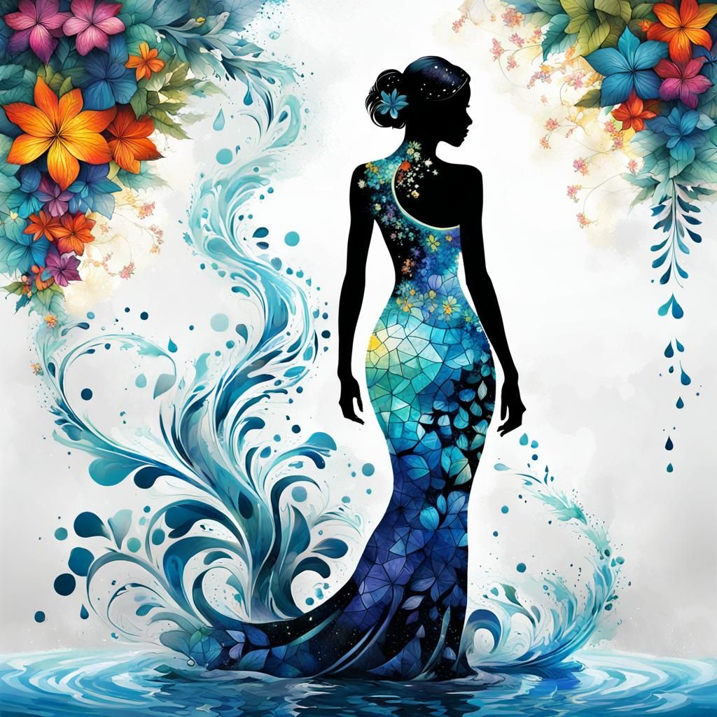 Exotic Woman Silhouette with Fractal Mosaic