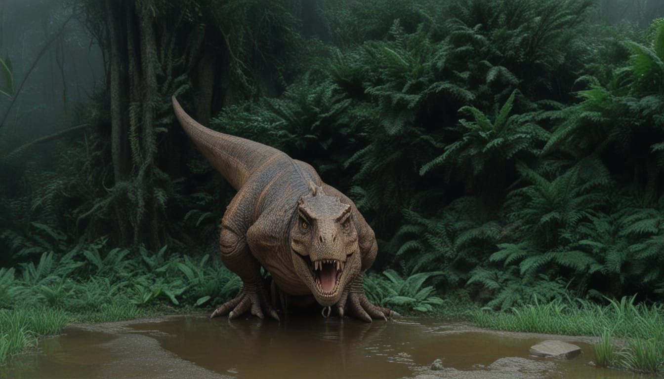 Majestic Tyrannosaurus Rex Confronts the Viewer in Hyperreal...