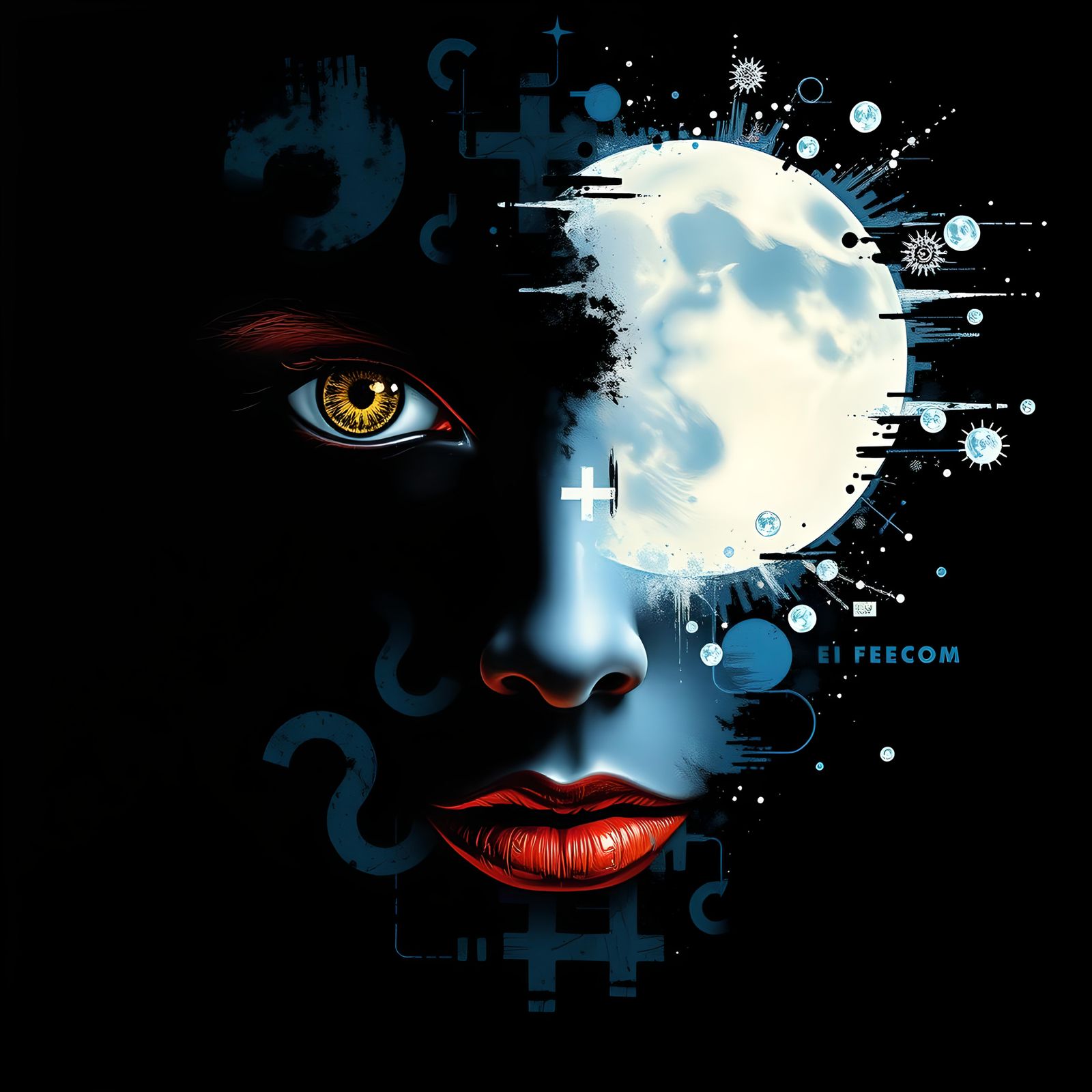 Mysterious Face with Hidden Layers in Retro HDR