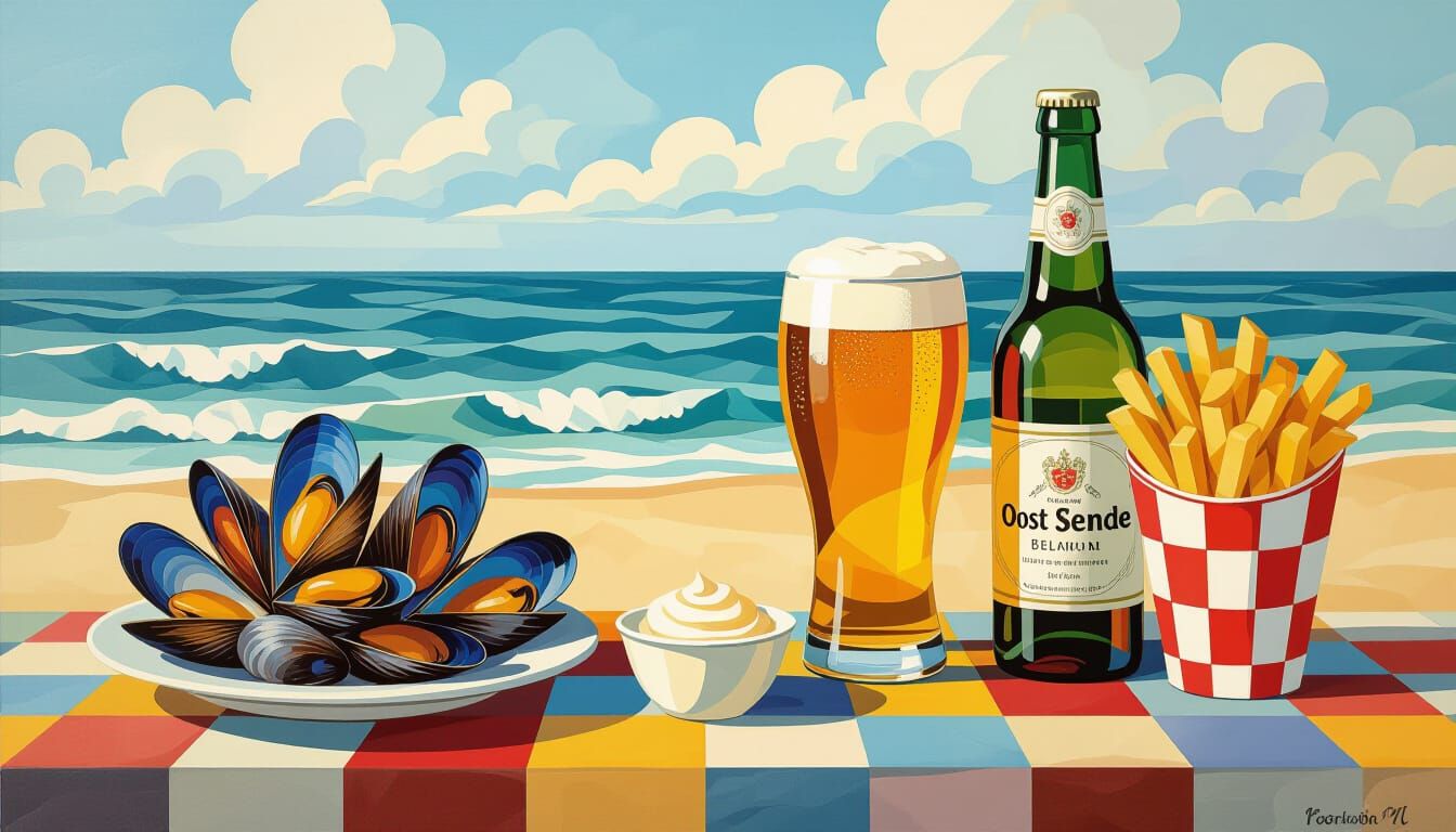 Belgian Seaside Meal with Geometric Art Style