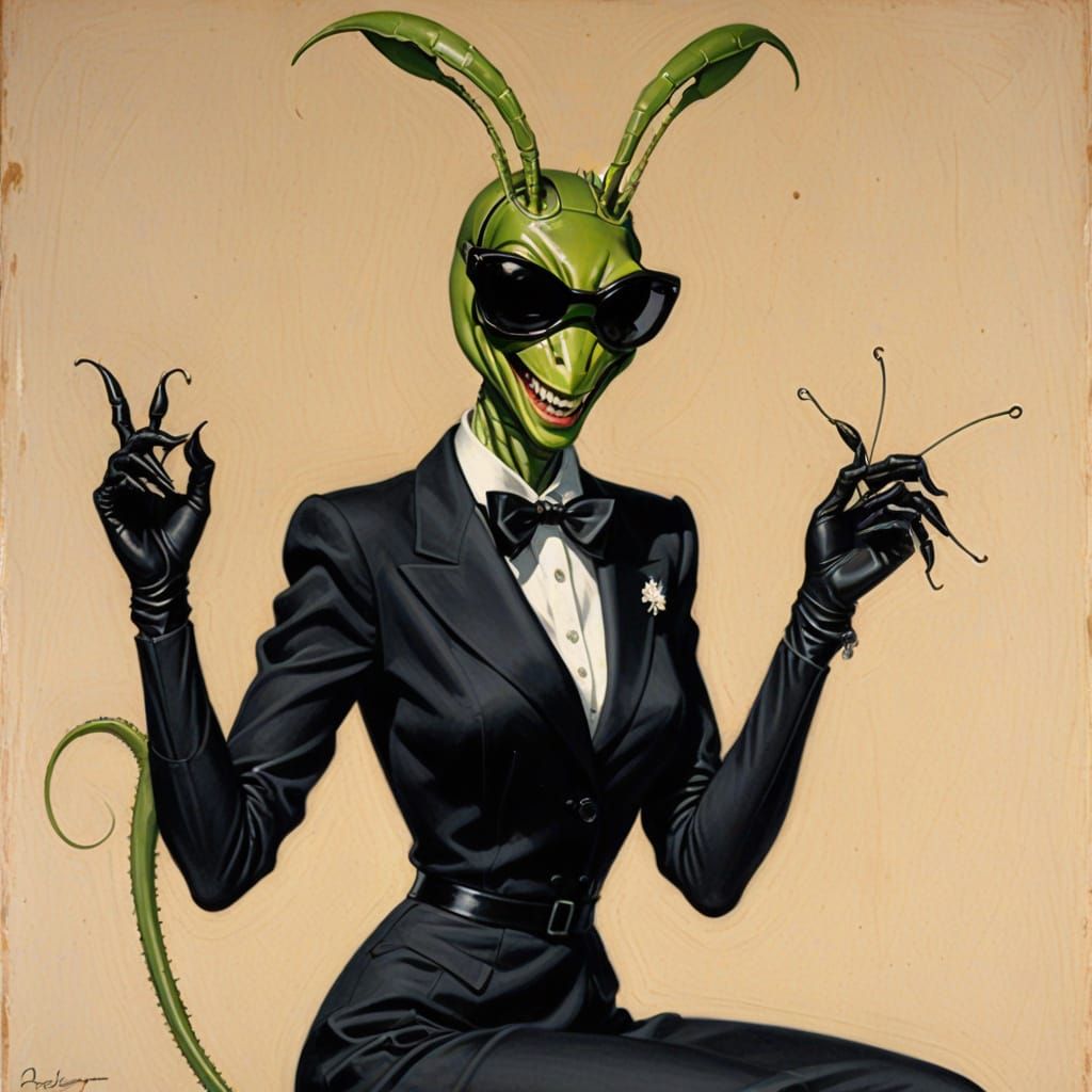 Praying Mantis Playboy Bunny in Elvgren Style