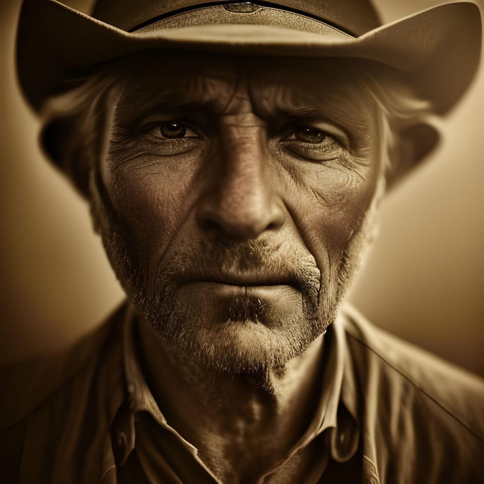 Weathered Cowboys Portrait in Ambient Light