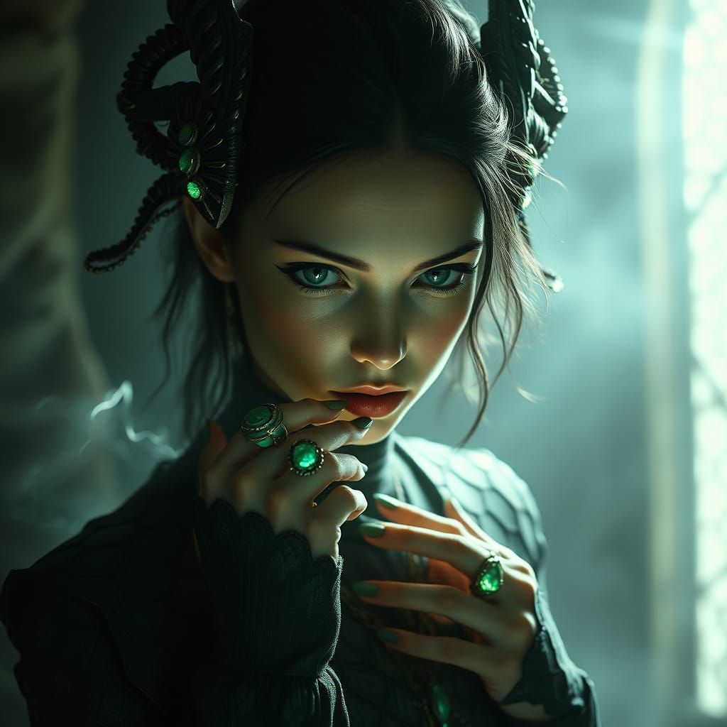 Mystical Being in Emerald Raiment, Radiating Intense, Pierci...