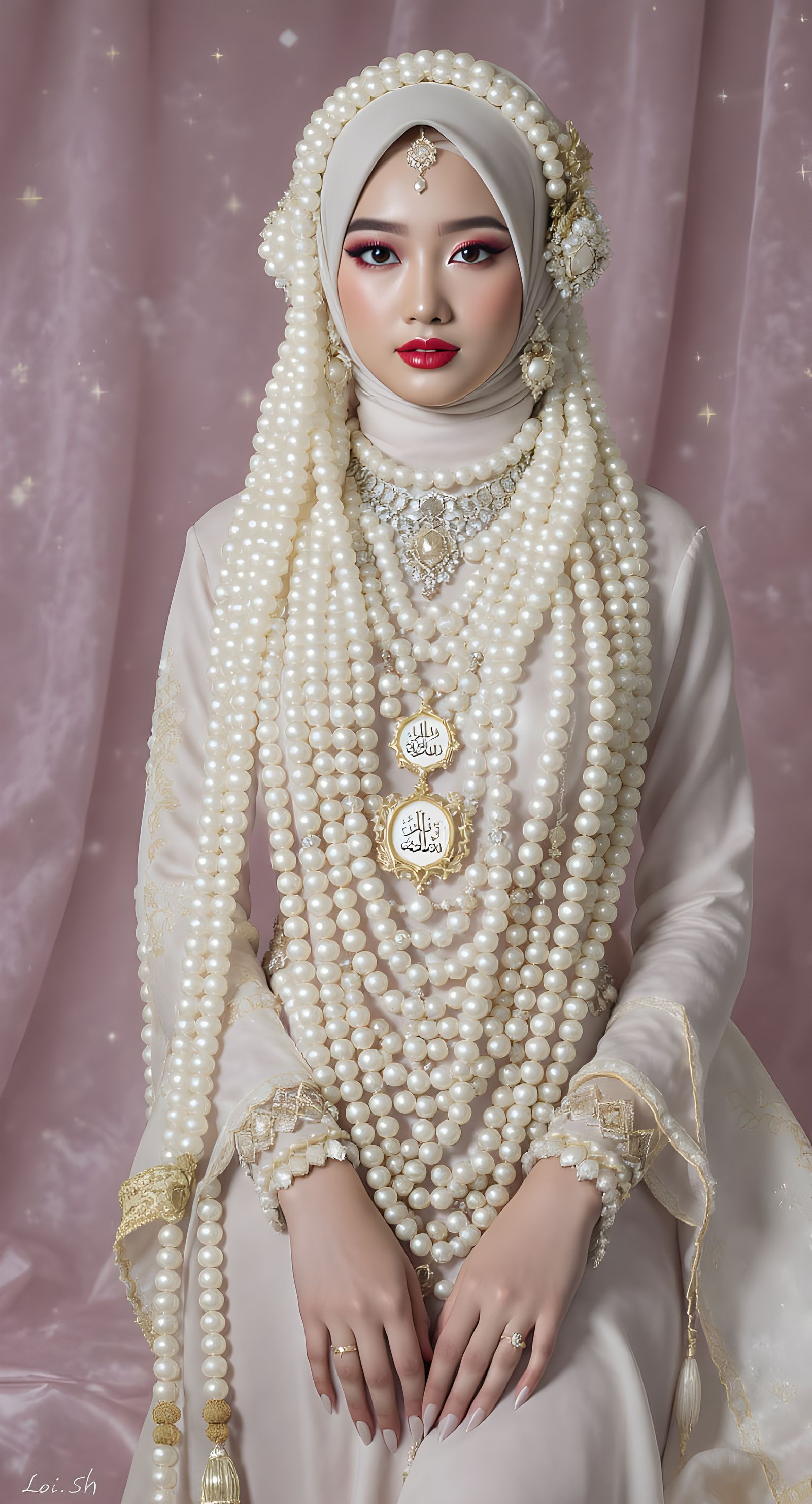 Elegant Hijab with Pearl Wig and Body Chain