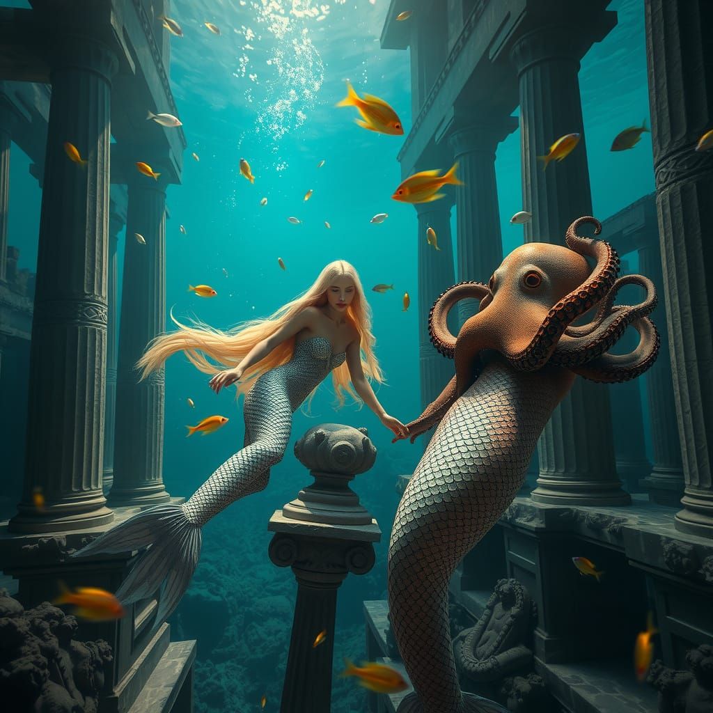 Hyperrealistic Mermaids in Ancient Greek Ruins