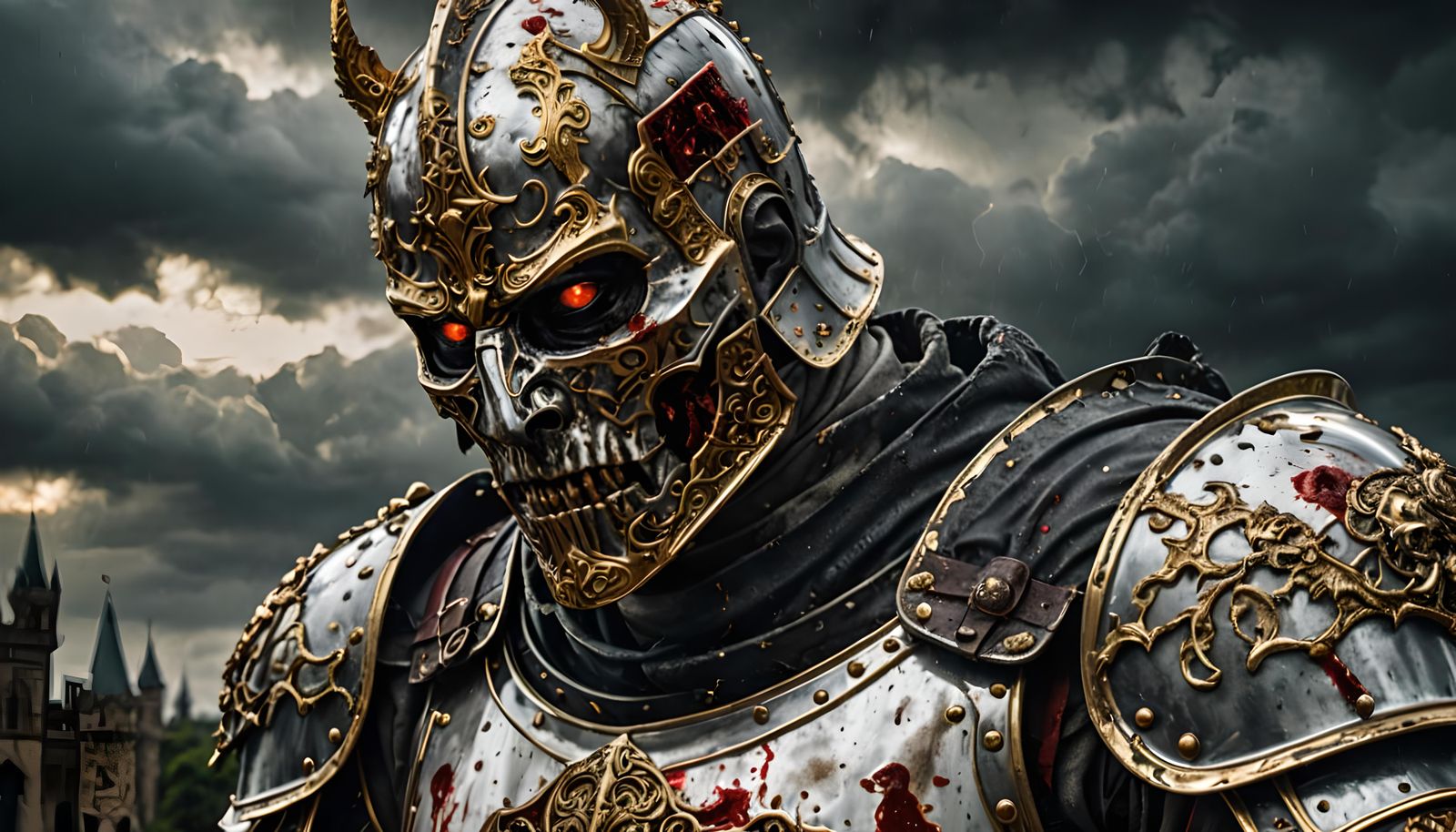 Zombie Knight in Gold Armor, Hyperrealistic Detail