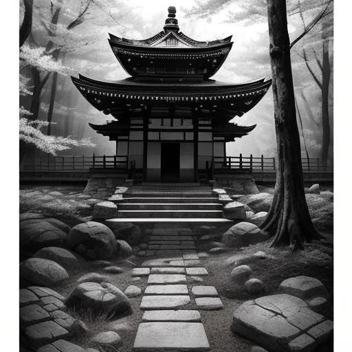 Ancient Katana in Misty Temple, Manga Illustration