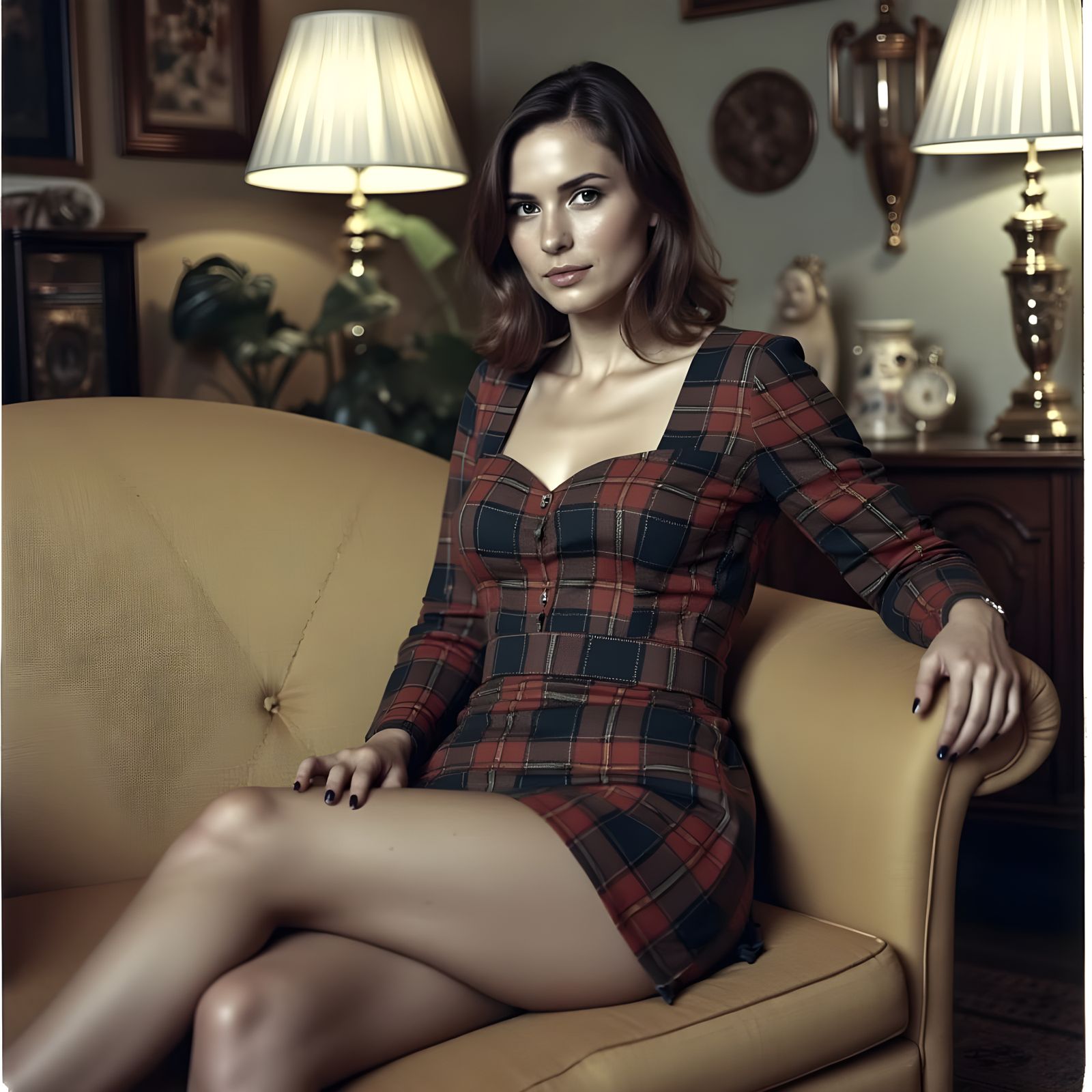 Vintage-Inspired Young Woman in Relaxed Pose