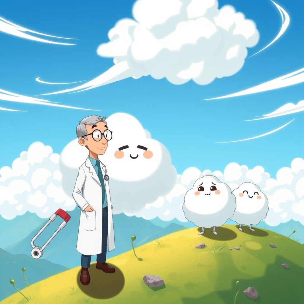 Gentle Cloud Doctor at Mountain Peak in Anime Style