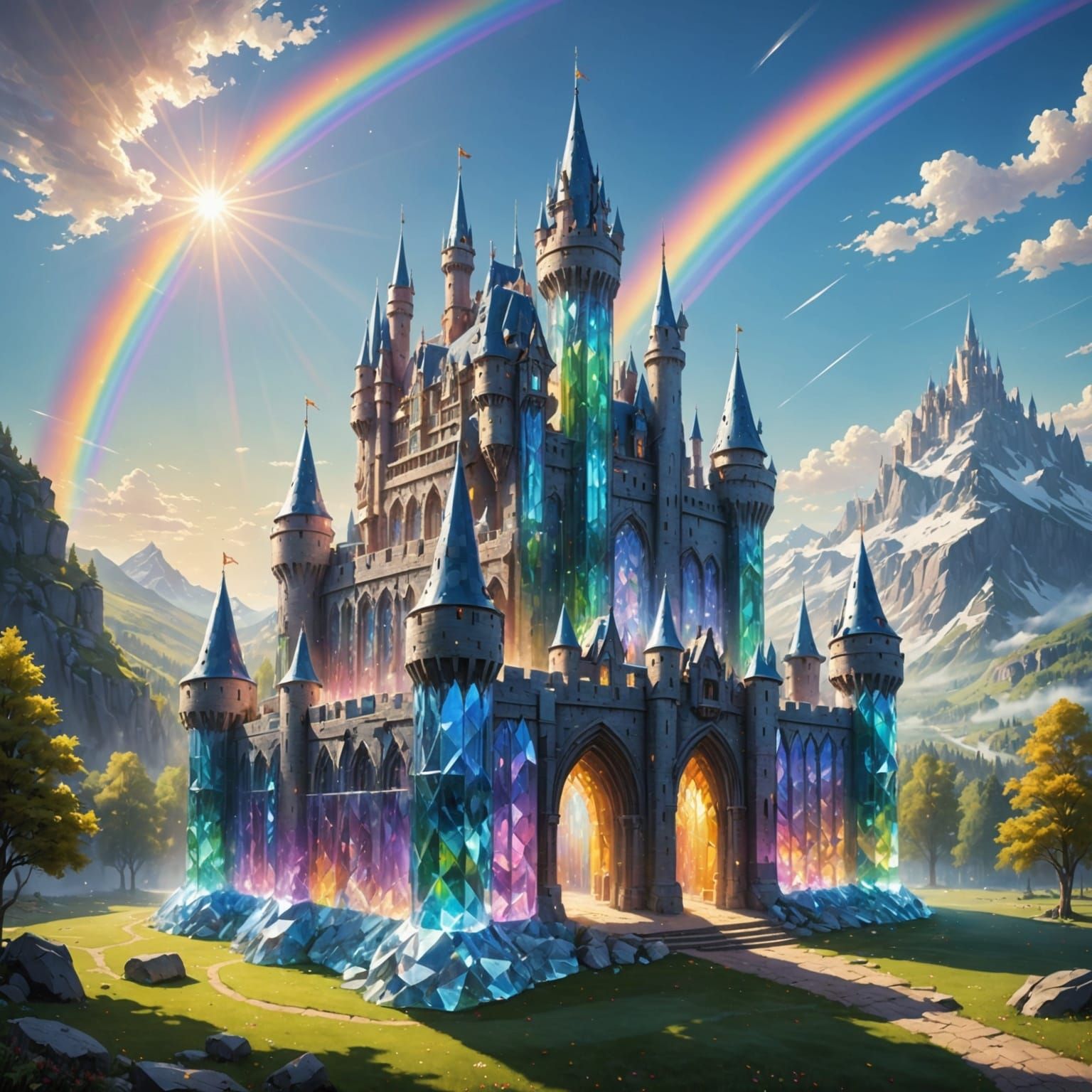 Crystal Castle with Rainbow Light Refraction