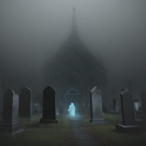 Ethereal Ghost in Graveyard, Pastel Gothic Illustration