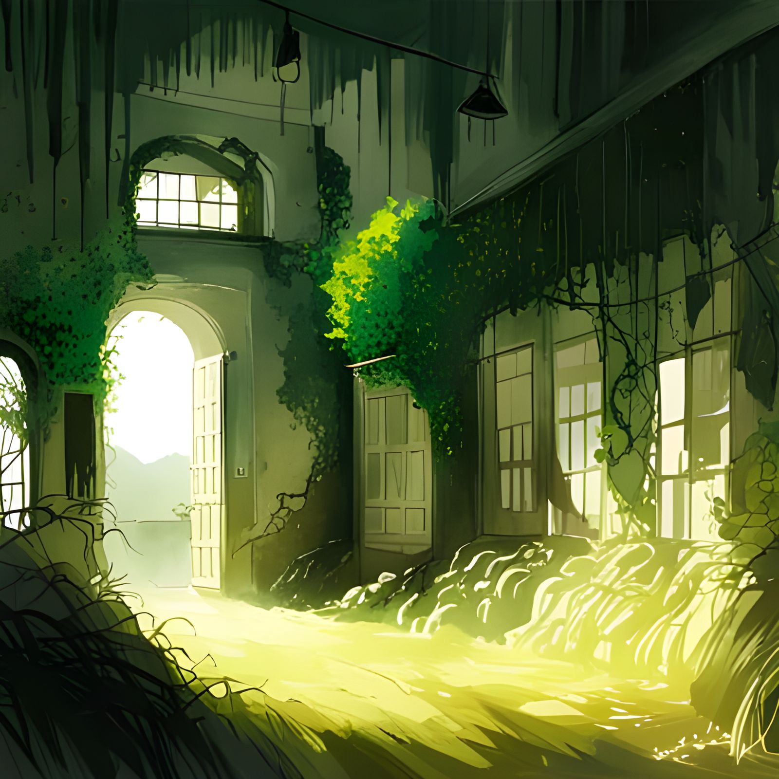 Abandoned house covered in vines