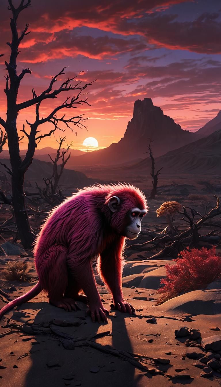Surreal Monkey Contemplates End Times in a Vibrant, Apocalyp...