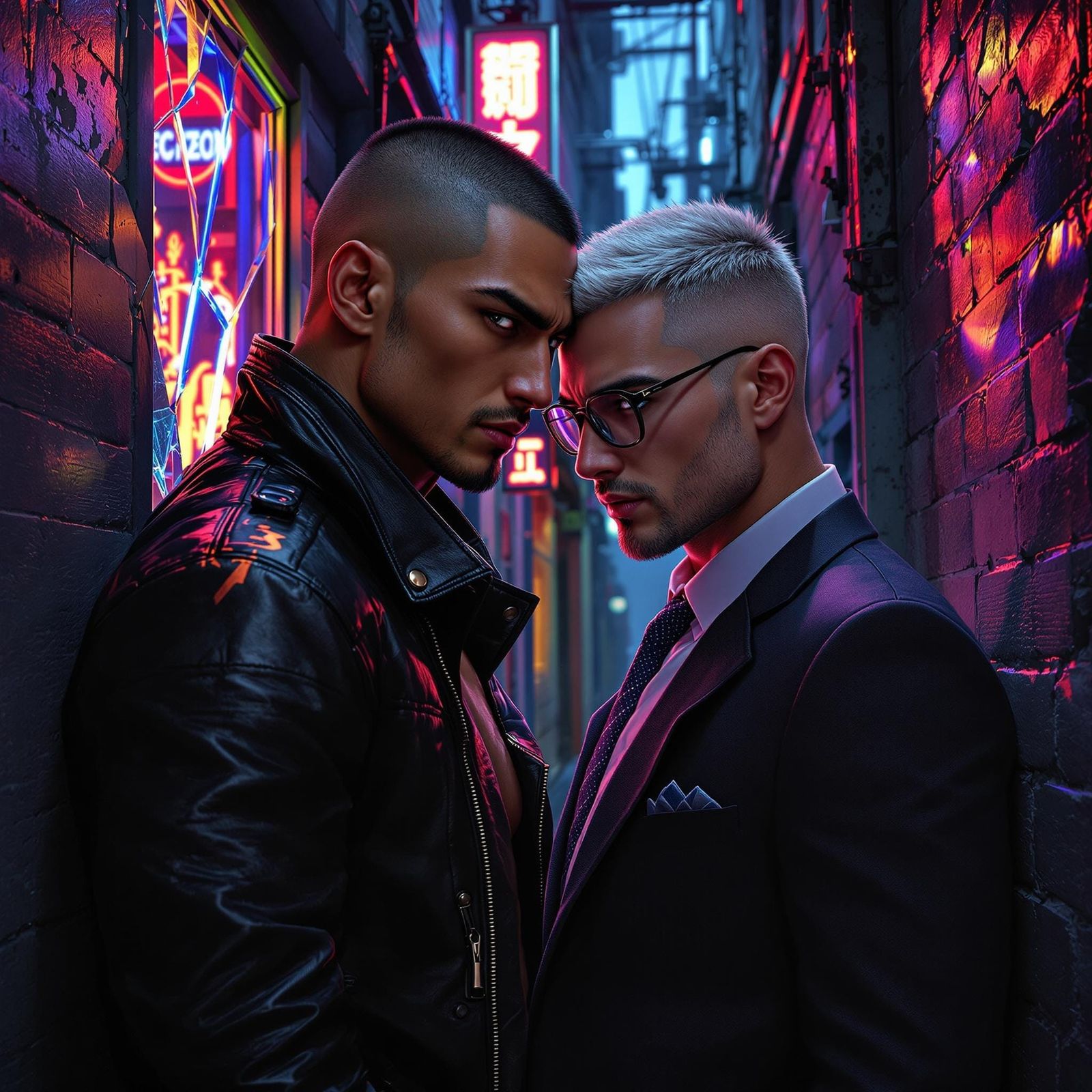 Asian Man Protects Boyfriend in Neon Alleyway