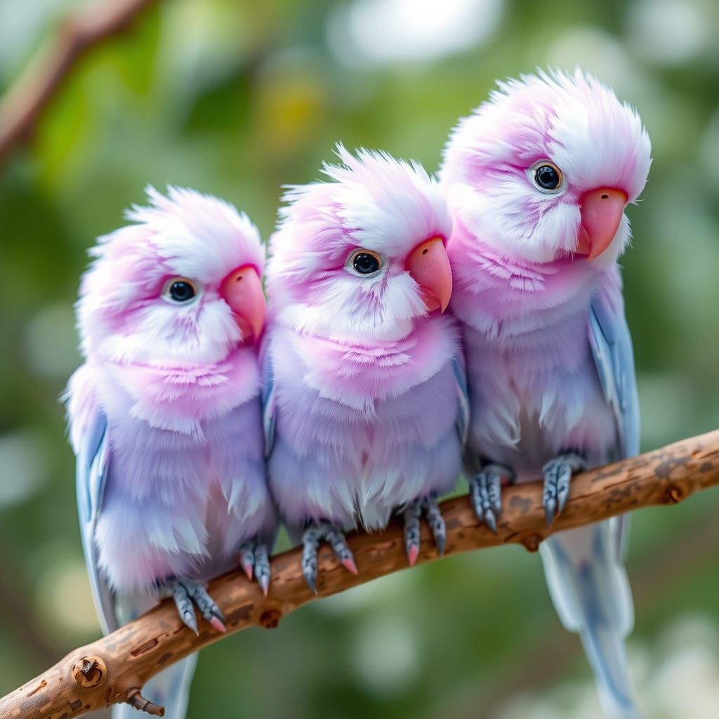 Pastel Parrots on Branch in Playful Digital Art