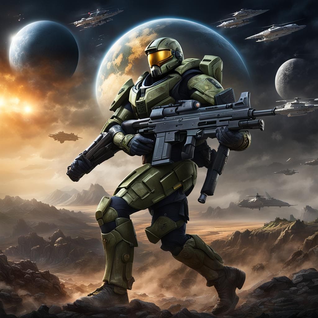 Futuristic Spartan Soldier in Spaceship Environment